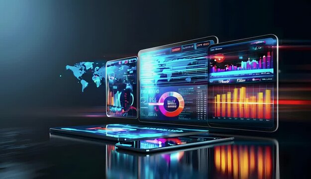 Dashboard for digital marketing metrics, mobile app sales analysis banner.