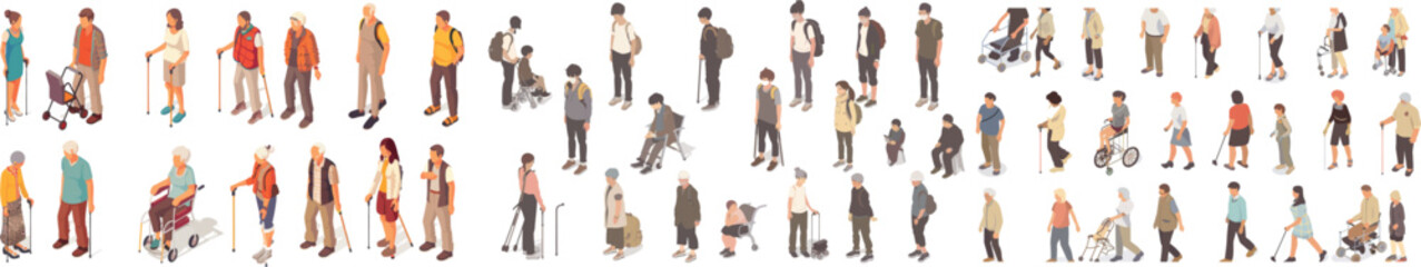 Obraz premium Age evolution stages modern set. Isometric people of different generations.