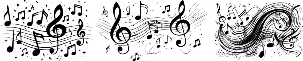 Obraz premium Drawing of a music wave with music notes. Illustration hand drawn in the modern style.