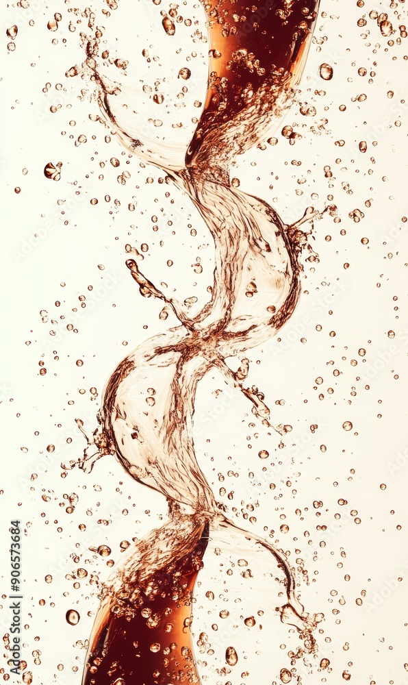 Poster splash of frozen soda cola or brown soda cascading from a cascader