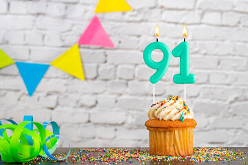 Green birthday candle - Candle number 91