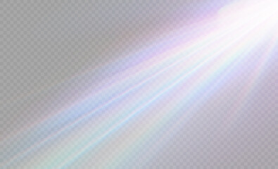 Rainbow crystal star. Crystal ray light, sun shines rainbow red yellow and blue color. Optical fire light effect. Vector lens glare leakage glare reflection effect. Sparkle shine. Sunlight