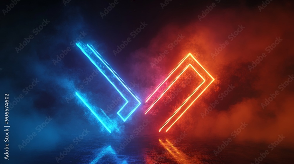 Poster creating an electric and vibrant visual effect, two arrows point towards each other