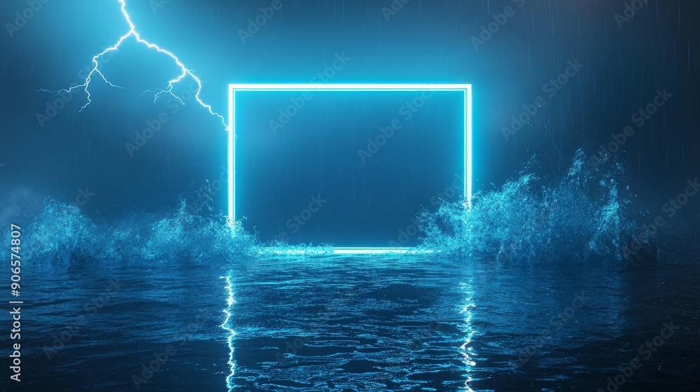 Poster lightning frames, electric blue borders with thunder bolt effects in rectangular and square shapes.