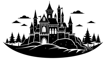 Elegant Fairytale Castle Silhouette Illustrations: Perfect for Storybook Decor