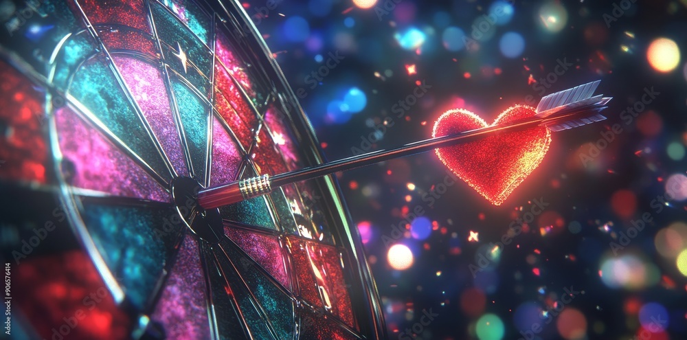 Aufkleber an arrow is aimed at a virtual target dartboard, showing the precision needed in setting business ob