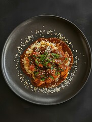 Authentic Mexican Chicken Mole Poblano with Rice and Herbs