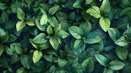Lush green foliage background with vibrant leaves.