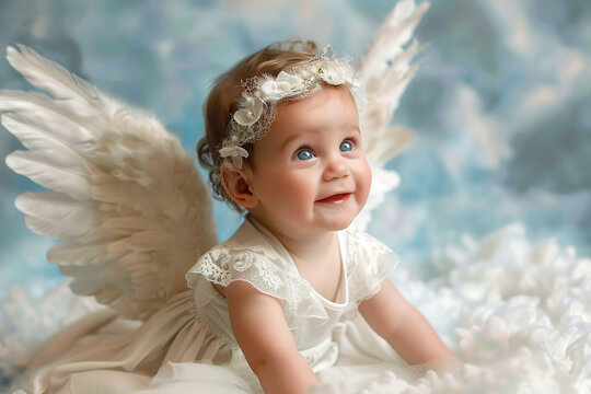 Little child angel with wings. Be an angel day on August 22