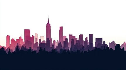 Naklejka premium USA Cityscape silhouette, minimalism, white backgroud, copy and text space, 16:9