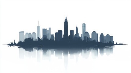 Fototapeta premium USA Cityscape silhouette, minimalism, white backgroud, copy and text space, 16:9
