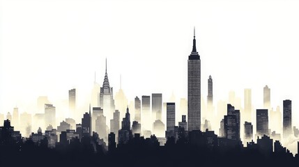 Obraz premium USA Cityscape silhouette, minimalism, white backgroud, copy and text space, 16:9