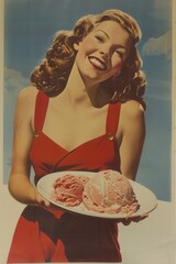 Vintage style poster of a female holding tasty ice cream.