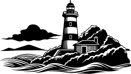 Elegant Lighthouse Silhouette Illustrations: Perfect for Seaside Deco
