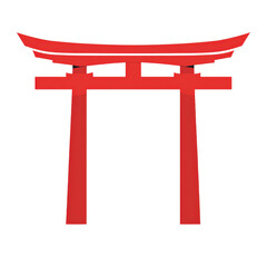 Minimalist red Torii gate icon representing traditional Japanese culture and architecture on a transparent background.