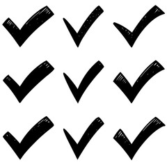 There are several black check marks displayed prominently on a white background