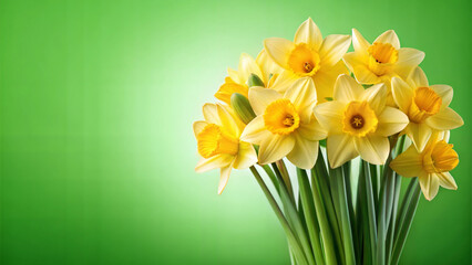 Daffodils, green gradient background, perfect for celebration themes, mockup with daffodils 