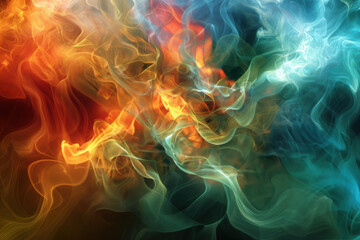Obraz premium close up horizontal glowing illustration of abstract colorful wavy smoke stream background