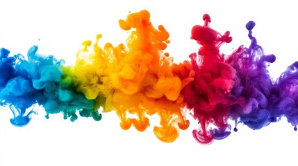 Obraz premium A rainbow gradient of color ink smoke isolated on transparent or white