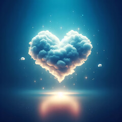 A cloud in the shape of a heart floats in the air, against a blue background.