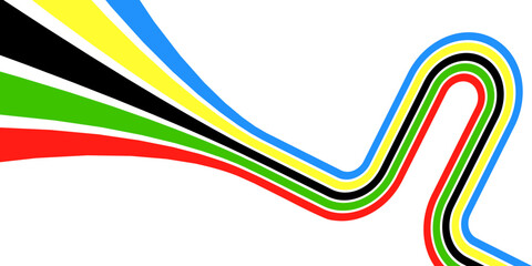 Abstract wavy stripes way of Olympic games colors isolated white background. Vector illustration.