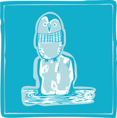 Cute winter penguin icon clipart for seasonal whimsical graphic designs. Hand drawn nordic animal for cold snowy mood holiday element. 