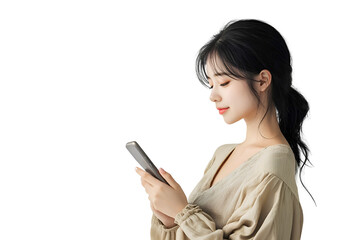 Naklejka premium Asian beauty woman looking smartphone isolated on white