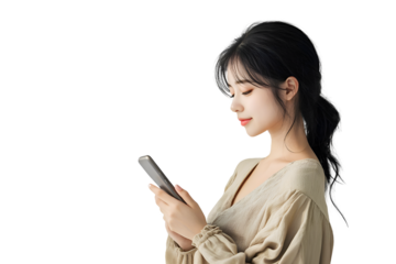 Asian beauty woman looking smartphone isolated on white