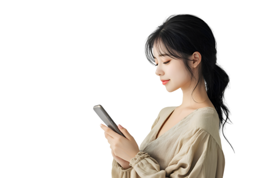 Asian beauty woman looking smartphone isolated on white