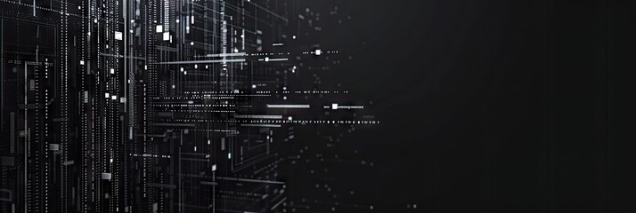 Fototapeta premium Abstract Digital Pattern with White Lines and Dots on Black Background