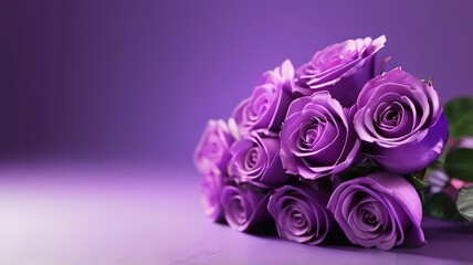 Bouquet of Purple Roses on a 3D Defocused Purple Background for Product Presentation. Made with Generative AI Technology