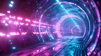 Fototapeta premium Sci-Fi Magician's Tunnel with Blue and Purple Lights