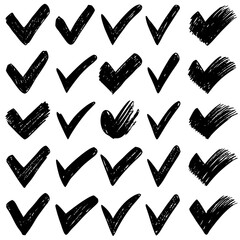 This artwork features hand drawn check marks displayed on a white background