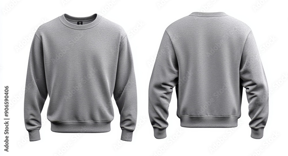 Poster grey long sleeve sweatshirt template with front and back view, isolated on white. create a gray pull