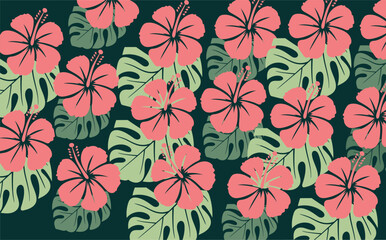 seamless pattern with flowers Hawaii background seamless