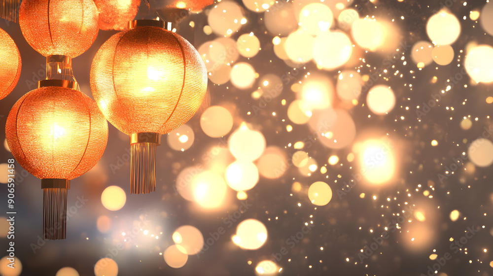 Poster elegant red chinese lanterns illuminate a warm bokeh background, creating a festive and inviting atm