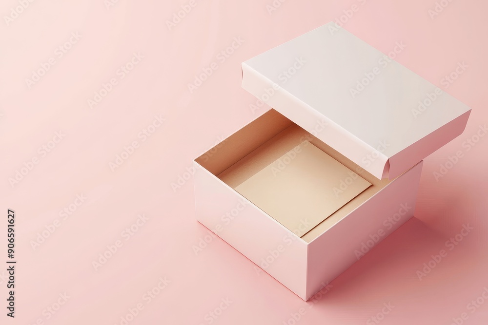 Poster white cardboard box with paper and sticker in the studio. side view. mock up. 3d rendering.