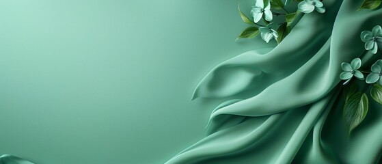 Soothing Nature Imagery, Digital Artwork, Abstract Floral Pattern, Calming Green Tones, Textured Wallpaper Design