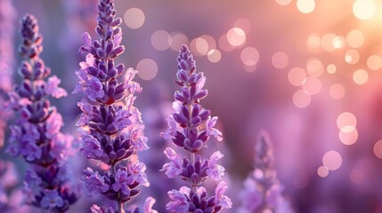 Obraz premium Lavender Field Sunset | Purple Flowers Nature