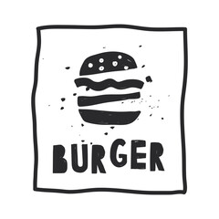 National Cheeseburger Day. clip art of burger with the letters on it. template design in doodle style. doodle vector Illustration in naive art with texture.