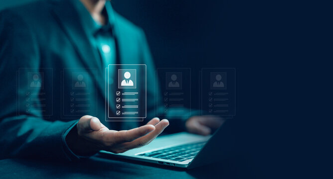 HR business concept. human resource manager. recruitment process managing people, recruiting customers, and hiring. company service has network links worldwide. human manager online digital technology