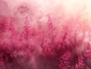 Enchanted Pink Flowers in a Misty Field