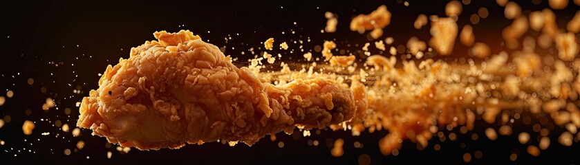 A close-up of crispy fried chicken with golden breadcrumbs, capturing the texture and savory delight of a delicious meal.