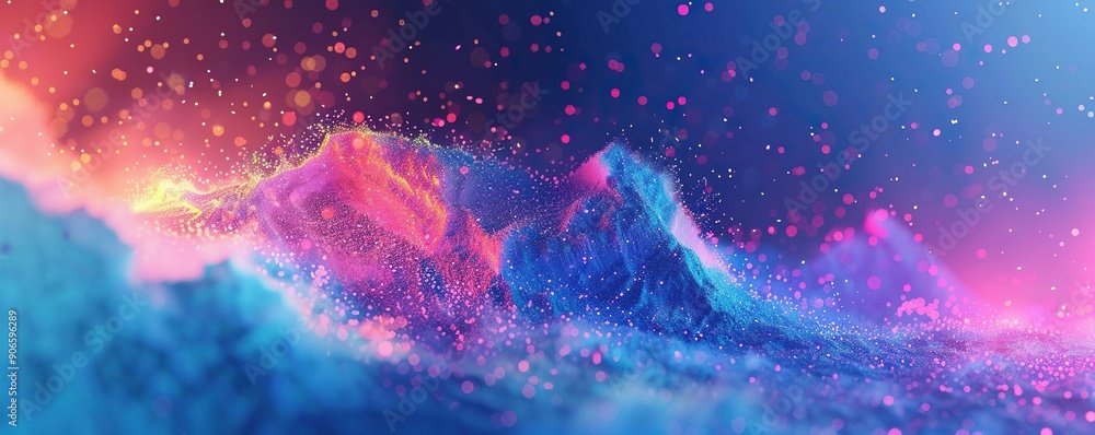 Poster abstract colorful glittering landscape with bokeh effects