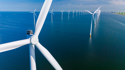 Green Energy Revolution With Wind Turbines in the Netherlands Under Clear Blue Skies