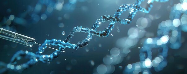 Cloning vectors in molecular biology, microscopic view, illustrating the insertion of genetic material, digital tone, Triadic Color Scheme, copy space for text,