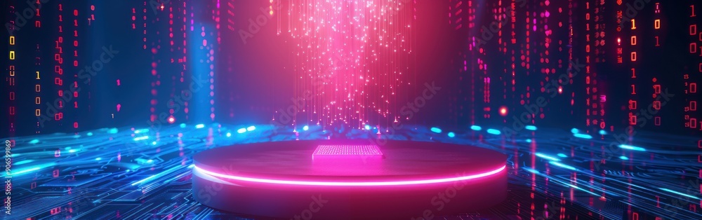 Poster neon glow with binary code background