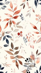 Botanical watercolor seamless pattern in beige pastel tone illustrations