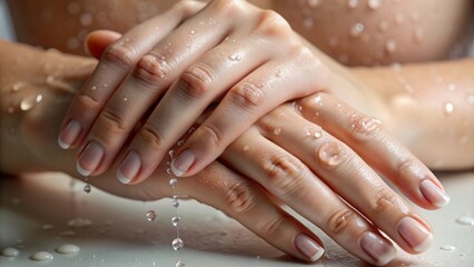 Naklejka premium Close-Up of Woman's Hand with Water Droplets on Smooth Skin 