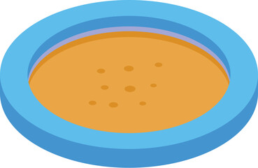 Blue pet bowl full of food isometric icon, pet shop 3d illustration